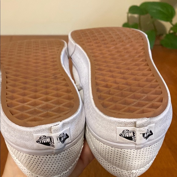 Vans Unisex Leather Like White Perforated Slip On Shoes Sneakers Skater - Picture 9 of 13
